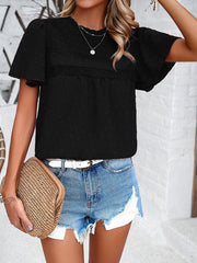 Women's elegant solid color short-sleeved lace blouse - 808Lush