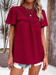 Women's elegant solid color short-sleeved lace blouse - 808Lush