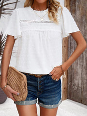 Women's elegant solid color short-sleeved lace blouse - 808Lush