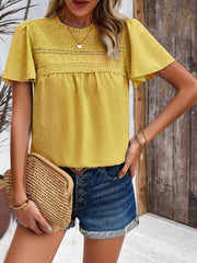 Women's elegant solid color short-sleeved lace blouse - 808Lush