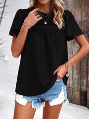 Women's elegant solid color short-sleeved lace blouse - 808Lush