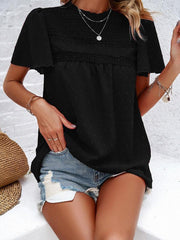 Women's elegant solid color short-sleeved lace blouse - 808Lush