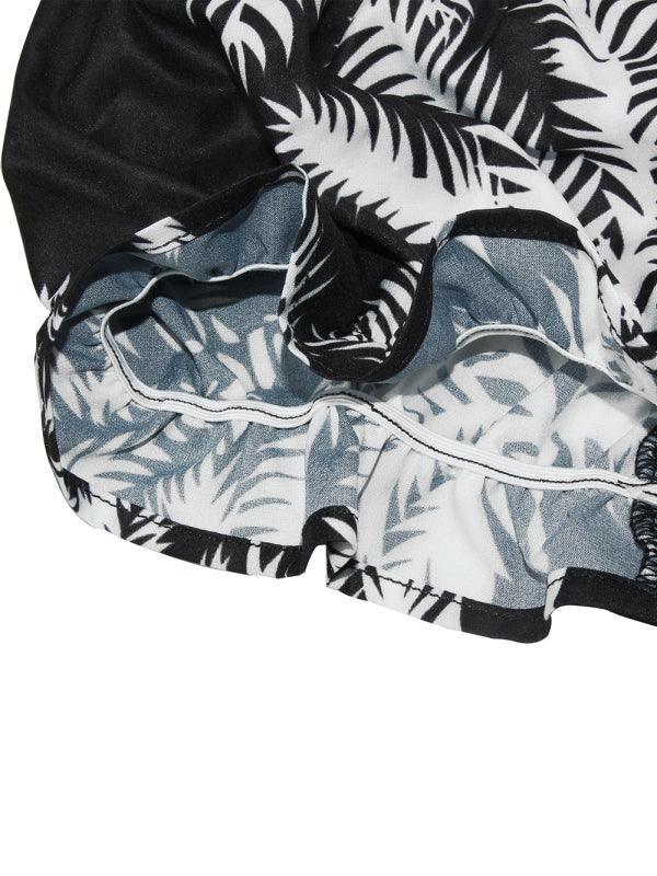 Women's fashion sexy one-neck lantern lotus leaf short-sleeved printed jumpsuit - 808Lush