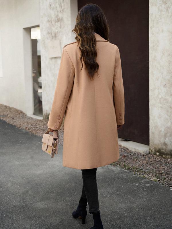 Women's fashion woolen coat solid color temperament commuter cardigan coat - 808Lush