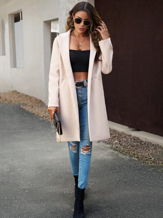 Women's fashion woolen coat solid color temperament commuter cardigan coat - 808Lush