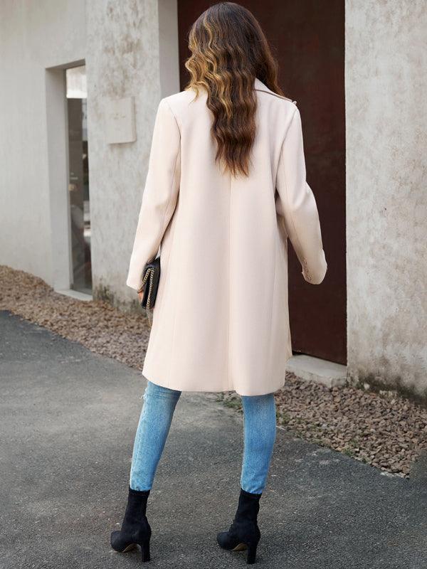 Women's fashion woolen coat solid color temperament commuter cardigan coat - 808Lush