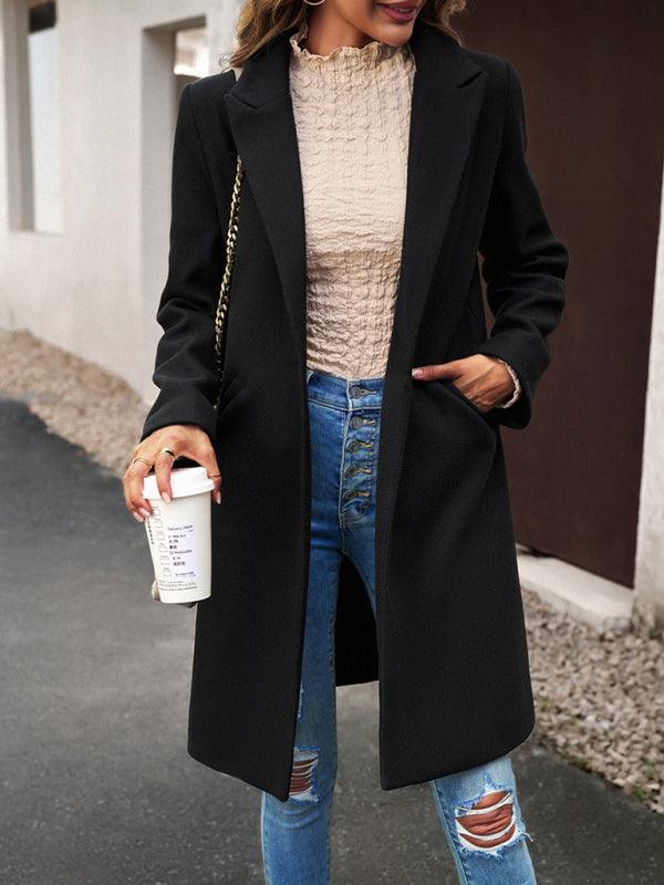 Women's fashion woolen coat solid color temperament commuter cardigan coat - 808Lush