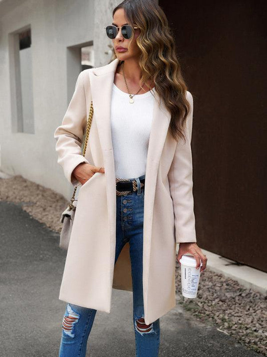 Women's fashion woolen coat solid color temperament commuter cardigan coat - 808Lush
