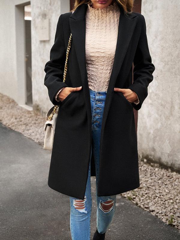 Women's fashion woolen coat solid color temperament commuter cardigan coat - 808Lush