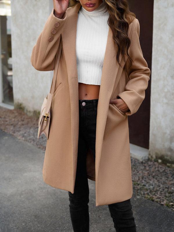 Women's fashion woolen coat solid color temperament commuter cardigan coat - 808Lush