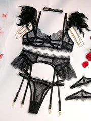 Women's feather stitching contrast color sexy lingerie sets - 808Lush