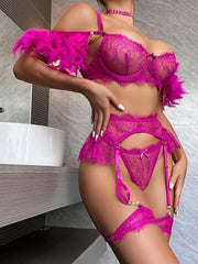 Women's feather stitching contrast color sexy lingerie sets - 808Lush
