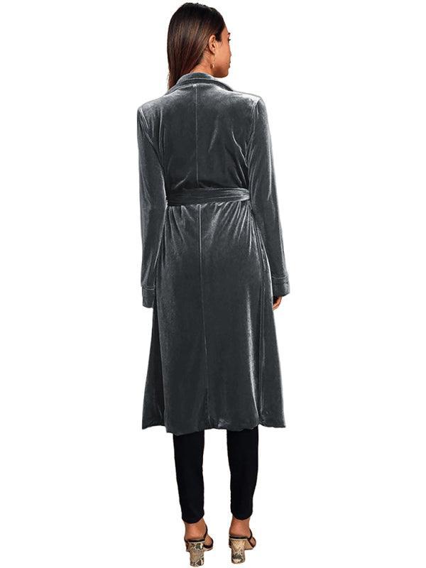 Women's gold velvet casual long lapel blazer - 808Lush