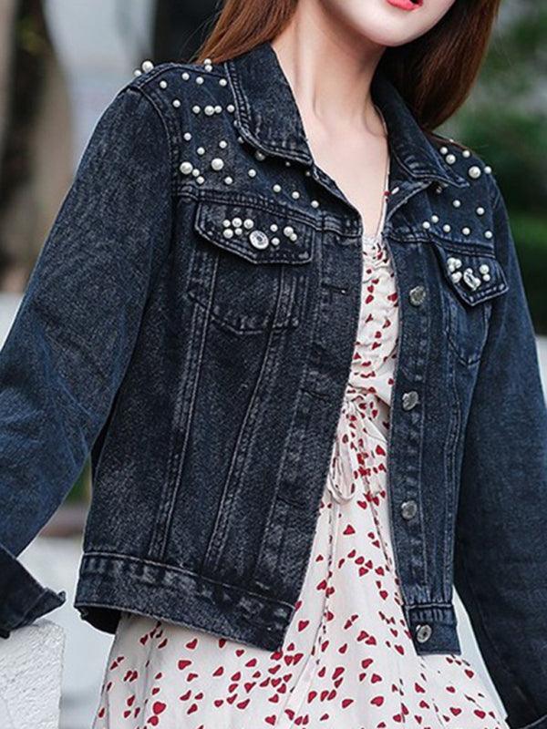 Women's heavy beaded loose denim jacket - 808Lush
