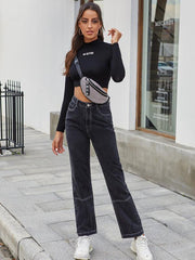 Women's high waist all-match denim straight-leg trousers - 808Lush