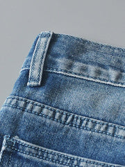 Women's high-waisted buttoned-up washed ripped raw edge denim shorts hot pants - 808Lush