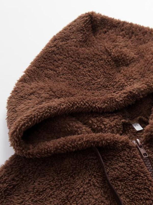 Women's hooded drawstring pocket sweatshirt fleece jacket - 808Lush