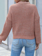 Women's knitted short solid color lapel sweater - 808Lush