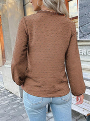 Women's long-sleeved lace solid color V-neck blouse - 808Lush