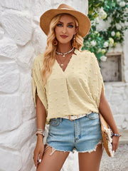 Women's loose V-neck drop sleeve fur ball top - 808Lush