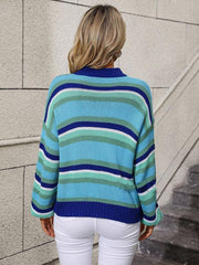 Women's loose mid-color round neck striped sweater - 808Lush