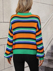 Women's loose mid-color round neck striped sweater - 808Lush