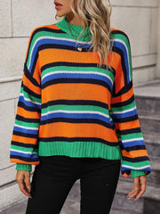 Women's loose mid-color round neck striped sweater - 808Lush