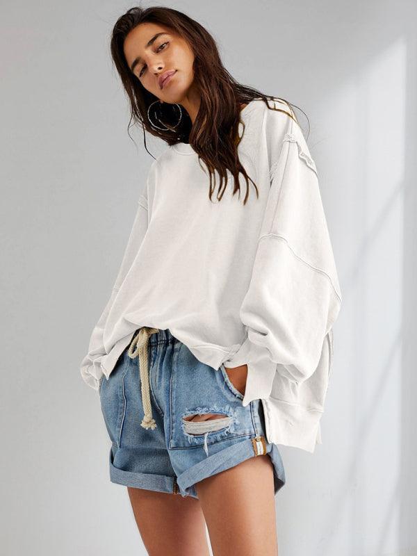 Women's loose round neck patchwork sweatshirt - 808Lush