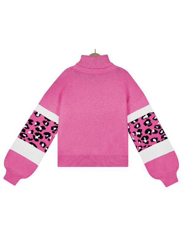 Women's loose turtleneck long sleeve leopard print sweater - 808Lush