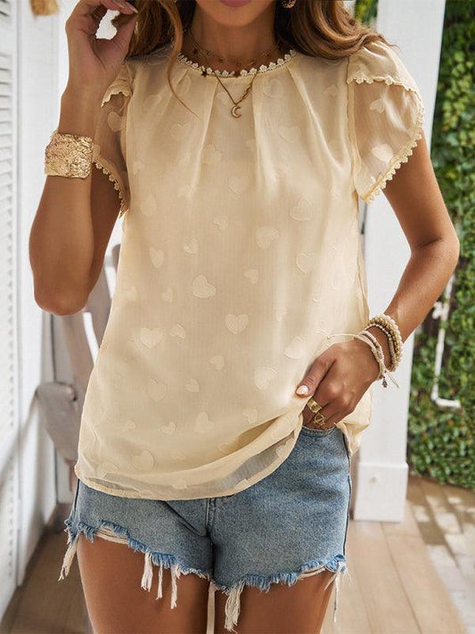 Women's casual love jacquard petal sleeve top - 808Lush