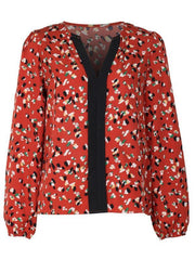 Women's block printed long-sleeved V-neck shirt - 808Lush