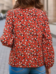 Women's block printed long-sleeved V-neck shirt - 808Lush
