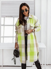 Women's flannel plaid long windbreaker fashionable shirt woolen jacket - 808Lush