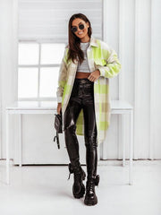Women's flannel plaid long windbreaker fashionable shirt woolen jacket - 808Lush