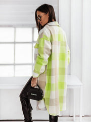 Women's flannel plaid long windbreaker fashionable shirt woolen jacket - 808Lush