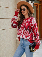 Women's contrast color jacquard loose long-sleeved sweater - 808Lush