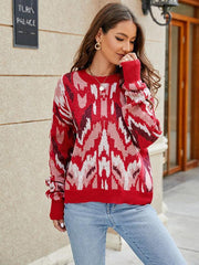 Women's contrast color jacquard loose long-sleeved sweater - 808Lush