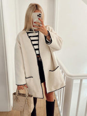 Women's contrast color woolen jacket - 808Lush
