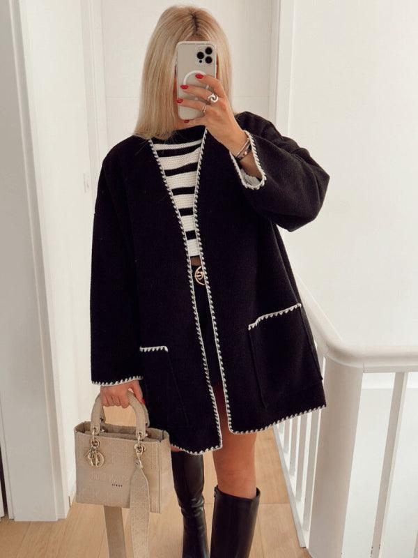 Women's contrast color woolen jacket - 808Lush
