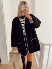 Women's contrast color woolen jacket - 808Lush