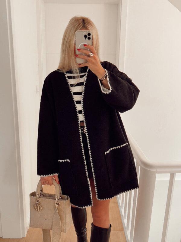Women's contrast color woolen jacket - 808Lush
