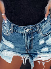 Women's distressed high waist ripped denim shorts - 808Lush