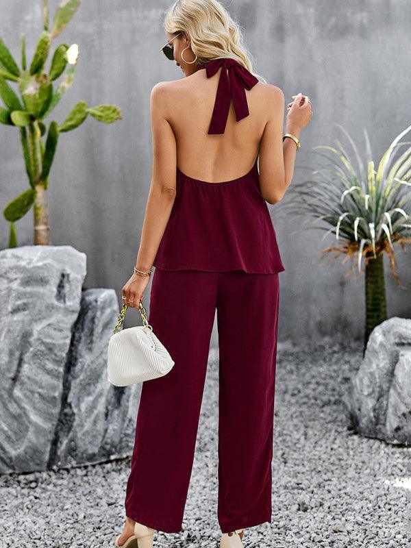 Women's elegant sleeveless tops and straight pants two-piece set - 808Lush