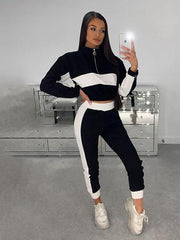 Women's fashion casual color matching short top trousers suit - 808Lush