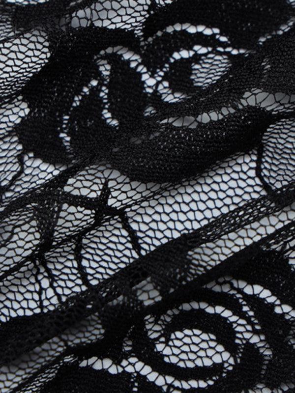 sexy hottie see-through lace top low-cut high-elastic tight top long-sleeved inner wear - 808Lush