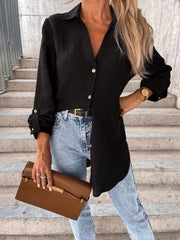 Women's pull-sleeve V-neck button lapel shirt - 808Lush