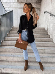 Women's pull-sleeve V-neck button lapel shirt - 808Lush