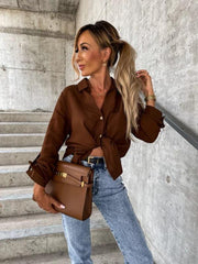 Women's pull-sleeve V-neck button lapel shirt - 808Lush