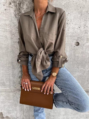 Women's pull-sleeve V-neck button lapel shirt - 808Lush