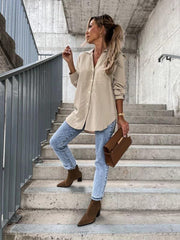 Women's pull-sleeve V-neck button lapel shirt - 808Lush